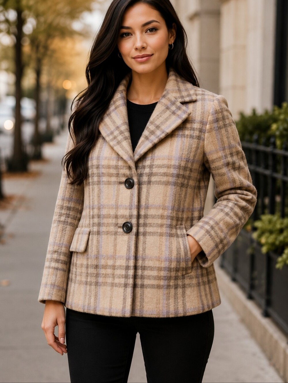 Sam Edelman Short Plaid Teddy Cream And Lavender Jacket